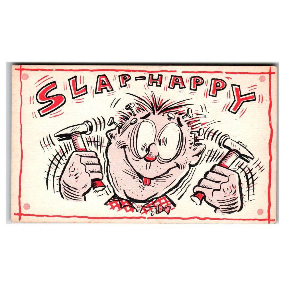 Vintage SLAP-HAPPY Cartoon Man Hammers Valentine Postcard CVC 1950
